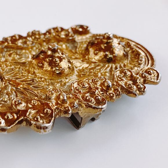 VTG 1970s Victorian Revival Ornate Gold Tone Cast Metal Rococo Belt Buckle - Picture 3 of 11